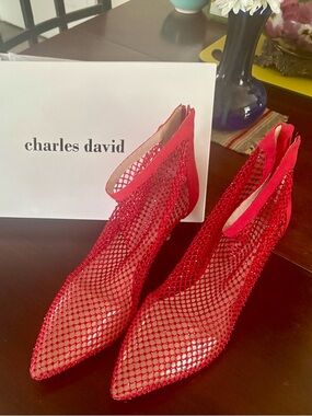 Charles David Red Mesh Pointed-Toe Heels
